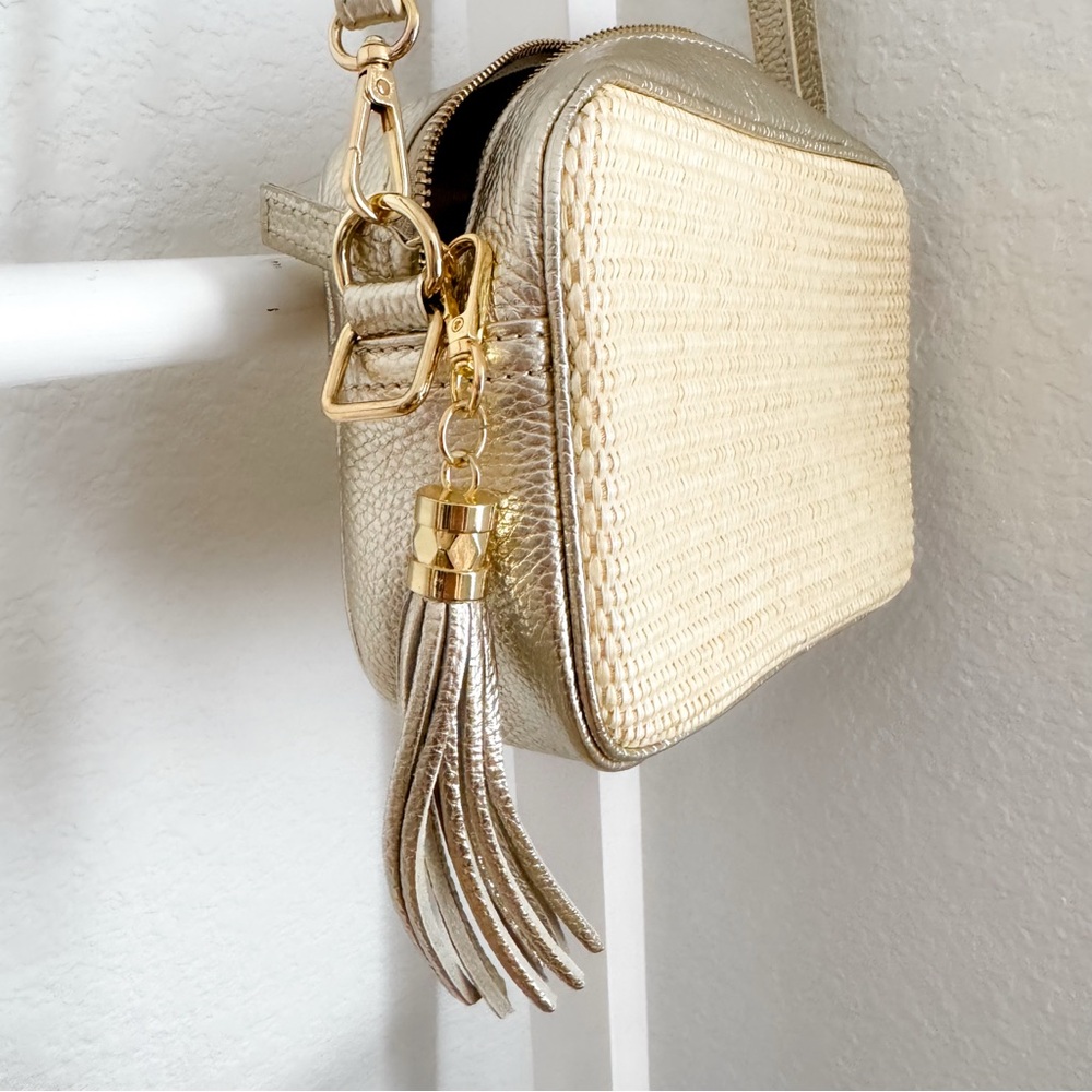 Gold & Natural Woven Crossbody Bag with Tassel - Picture 8 of 14